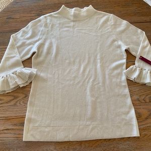 CASHMERE CASHMERE 3/4 ruffled sleeve sweater/NWT
